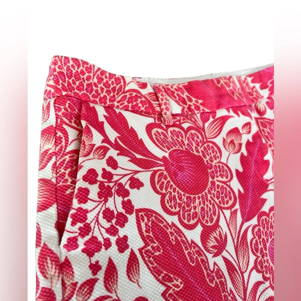 KENAR women’s pink and white floral paisley textured cotton shorts size 6